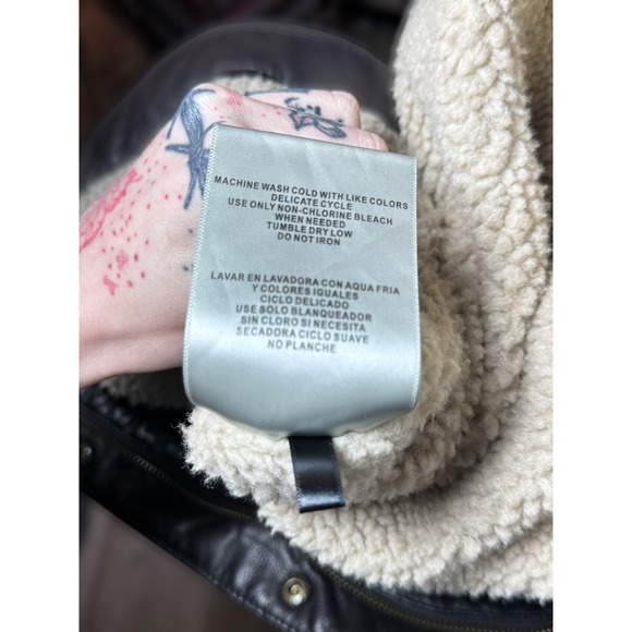 Levi Strauss Co Mens Faux Leather Sherpa Lined Trucker Jacket Dark Brown Size M - Picture 16 of 16